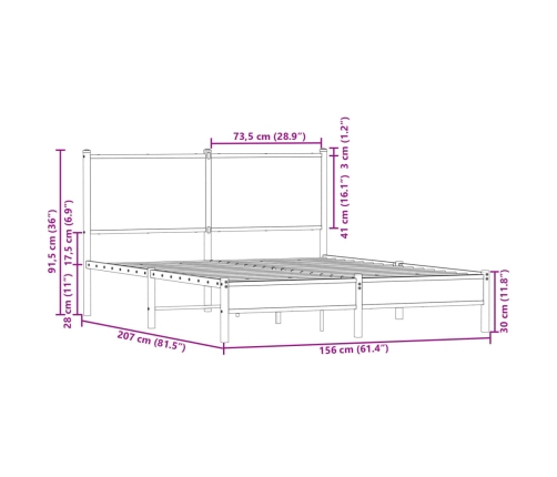 Estructura de cama sin colchón metal roble Sonoma 150x200 cm