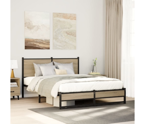 Estructura de cama sin colchón metal roble Sonoma 140x190 cm