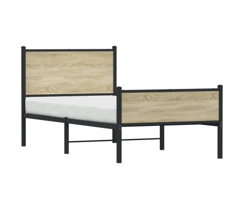 Cama con cabecero y pie de cama metal roble Sonoma 90x190 cm