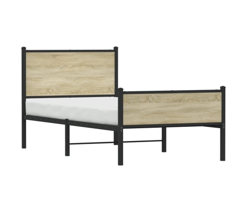 Cama con cabecero y pie de cama metal roble Sonoma 100x190 cm