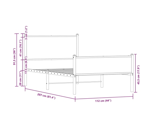 Estructura de cama sin colchón metal roble Sonoma 107x203 cm