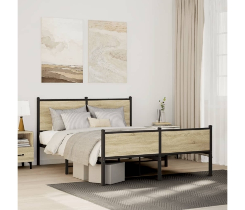 Estructura de cama sin colchón metal roble Sonoma 137x190 cm