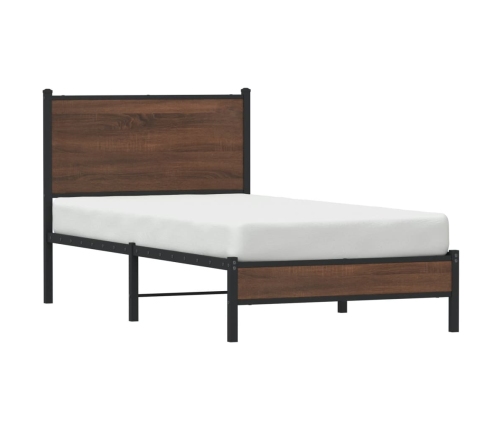 Estructura de cama con cabecero metal marrón roble 90x190 cm