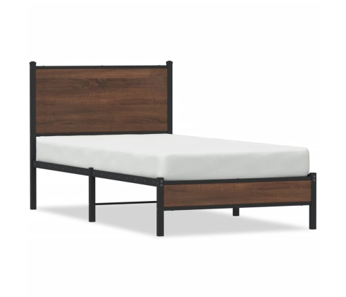 Estructura de cama con cabecero metal marrón roble 90x190 cm