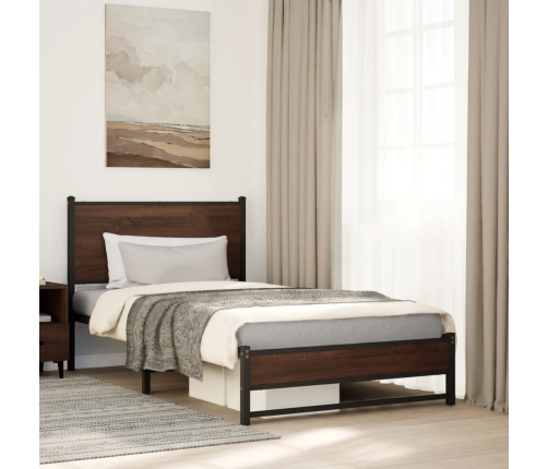 Estructura de cama sin colchón metal marrón roble 100x200 cm