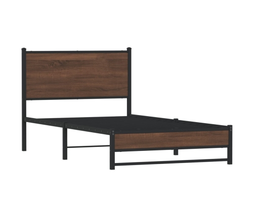 Estructura de cama con cabecero metal marrón roble 107x203 cm