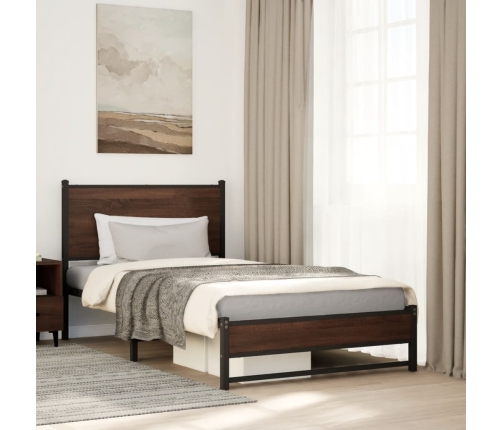 Estructura de cama con cabecero metal marrón roble 107x203 cm