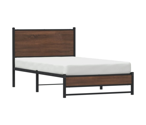 Estructura de cama con cabecero metal marrón roble 107x203 cm