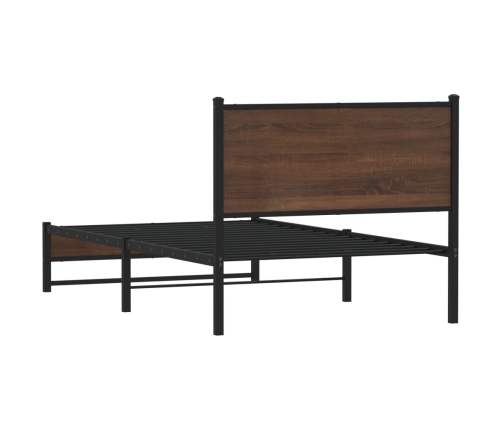 Estructura de cama con cabecero metal marrón roble 107x203 cm