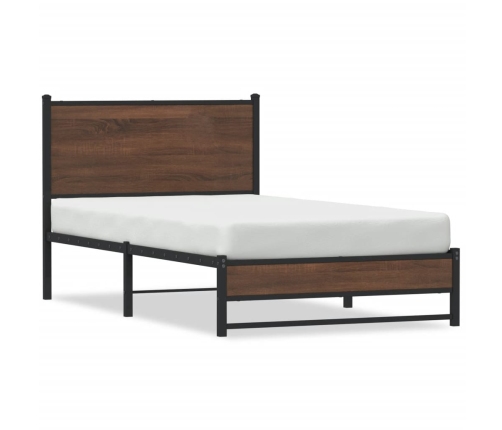 Estructura de cama con cabecero metal marrón roble 107x203 cm