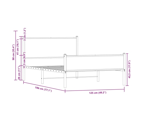 Estructura de cama sin colchón metal marrón roble 120x190 cm