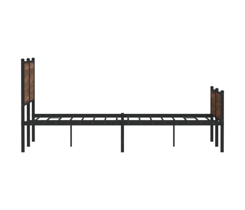 vidaXL Cama con cabecero y pie de cama metal marrón roble 137x190 cm