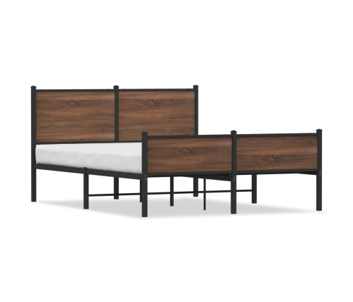 vidaXL Cama con cabecero y pie de cama metal marrón roble 137x190 cm