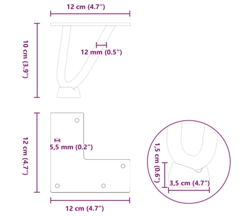 Patas de mesa tipo horquilla 4 uds acero macizo blanco 10 cm