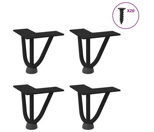 Patas de mesa tipo horquilla 4 unidades acero macizo negro 10cm