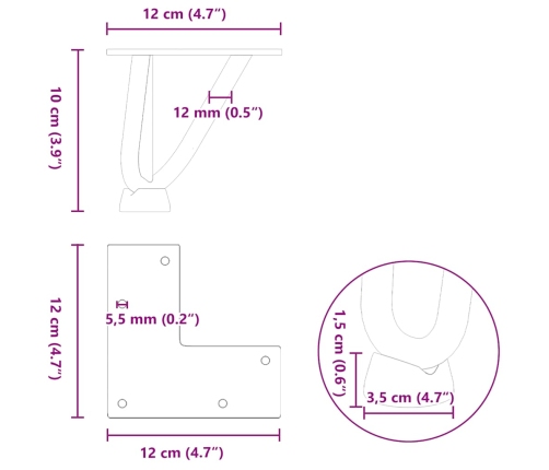 Patas de mesa tipo horquilla 4 unidades acero macizo negro 10cm