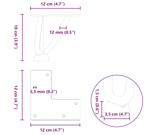 Patas de mesa tipo horquilla 4 uds acero macizo blanco 10 cm