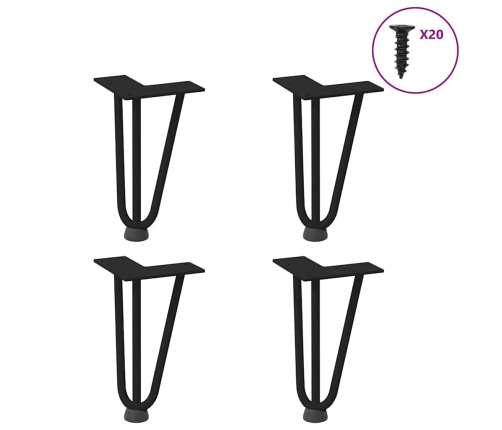 Patas de mesa tipo horquilla 4 uds acero macizo negro 20 cm