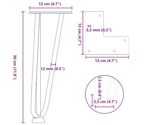 Patas de mesa tipo horquilla 4 uds acero macizo blanco 30 cm