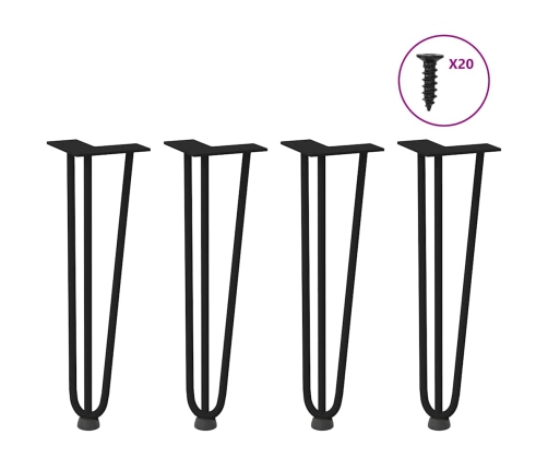 Patas de mesa tipo horquilla 4 uds acero macizo negro 42 cm