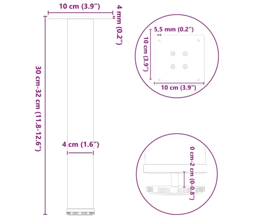 Patas para mesa de centro 4 uds acero negro 30-32 cm