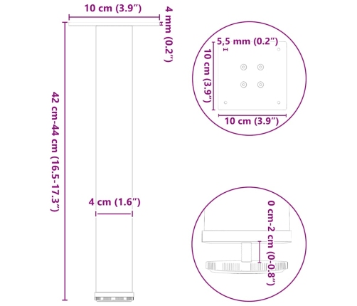 Patas para mesa de centro 4 uds acero blanco 42-44 cm