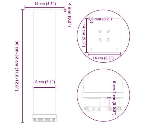 Patas para mesa de centro 4 uds acero negro 30-32 cm