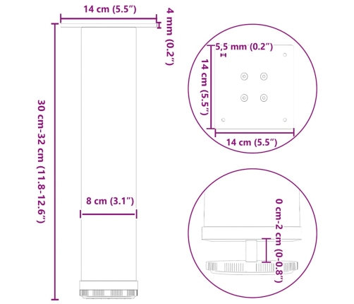 Patas para mesa de centro 4 uds acero blanco 30-32 cm