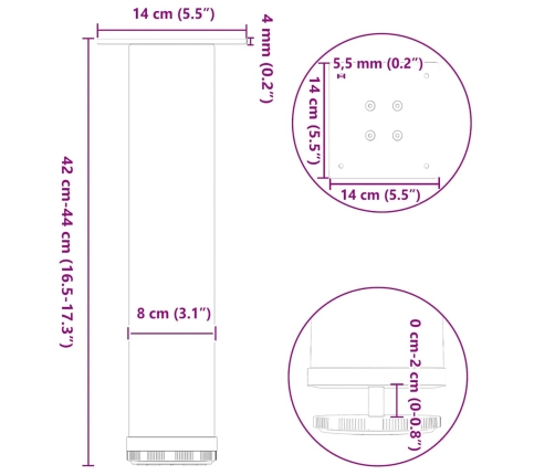 Patas para mesa de centro 4 uds acero negro 42-44 cm