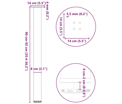 Patas para mesa de centro 4 uds acero negro 90-92 cm