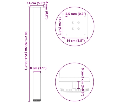 Patas para mesa de centro 4 uds acero antracita 90-92 cm