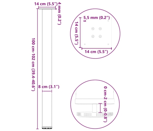 Patas para mesa de centro 4 uds acero blanco 100-102 cm