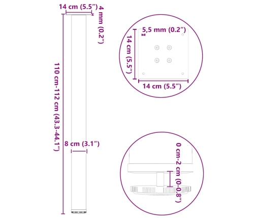 Patas para mesa de centro 4 uds acero negro 110-112 cm