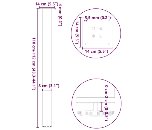 Patas para mesa de centro 4 uds acero blanco 110-112 cm