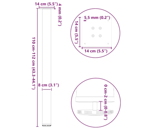 Patas para mesa de centro 4 uds acero acero natural 110-112 cm