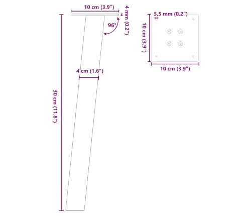 Patas para mesa de centro 4 uds acero blanco 30 cm