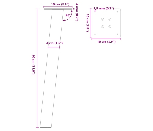 Patas para mesa de centro 4 uds acero antracita 30 cm