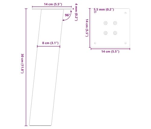 Patas para mesa de centro 4 uds acero negro 30 cm