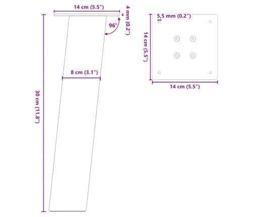 Patas para mesa de centro 4 uds acero acero natural 30 cm