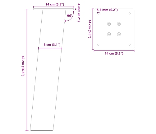 Patas para mesa de centro 4 uds acero negro 42 cm