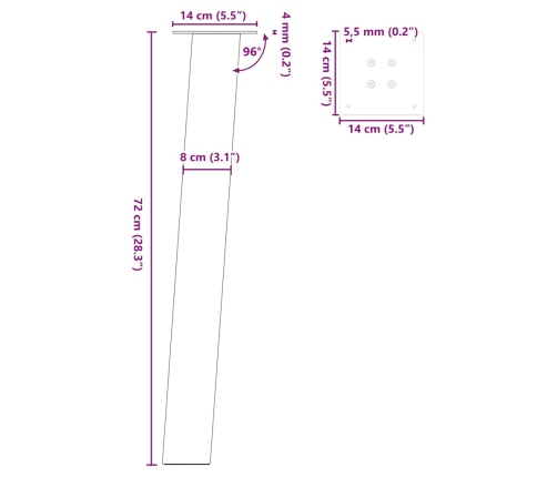 Patas para mesa de centro 4 uds acero antracita 72 cm