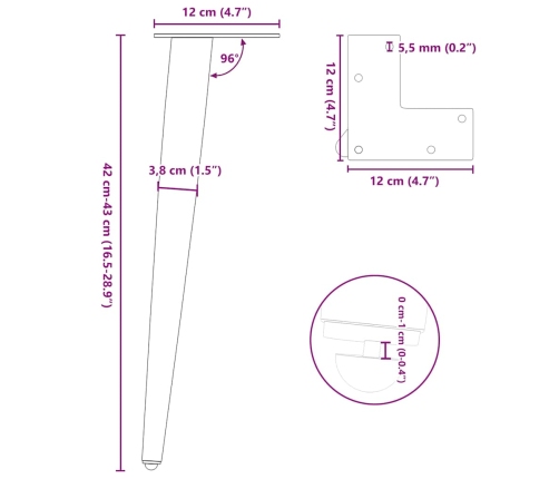 Patas para mesa de centro cónicas 4 uds acero antracita 42-43cm