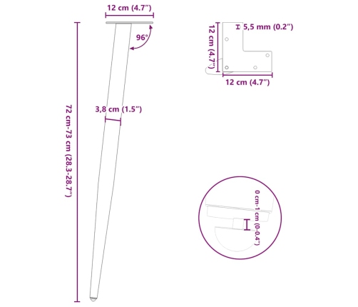Patas para mesa de centro cónicas 4 uds acero antracita 72-73cm