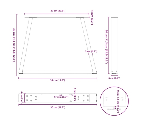 Patas para mesa de comedor forma V 2 uds negro 30x(30-31,3) cm