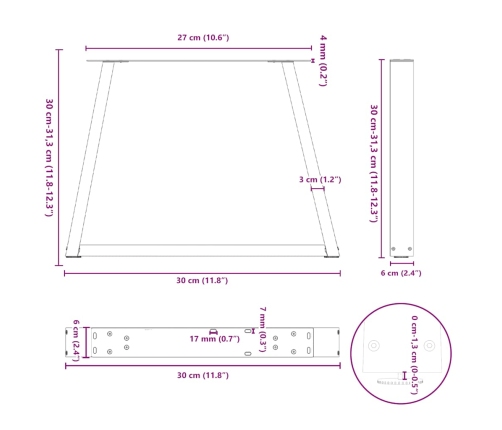 Patas para mesa de comedor forma V 2 uds blanco 30x(30-31,3) cm