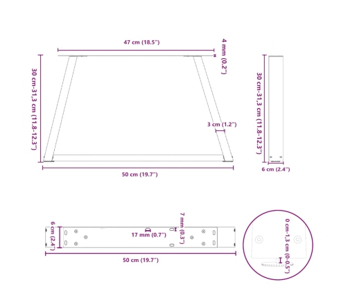 Patas para mesa de comedor forma V 2 uds negro 50x(30-31,3) cm