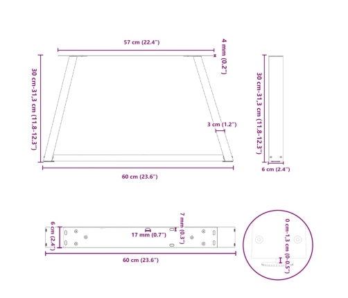 Patas para mesa de comedor forma V 2 uds blanco 60x(30-31,3) cm