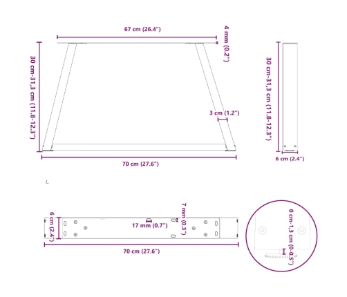 Patas para mesa de comedor forma V 2 uds negro 70x(30-31,3) cm