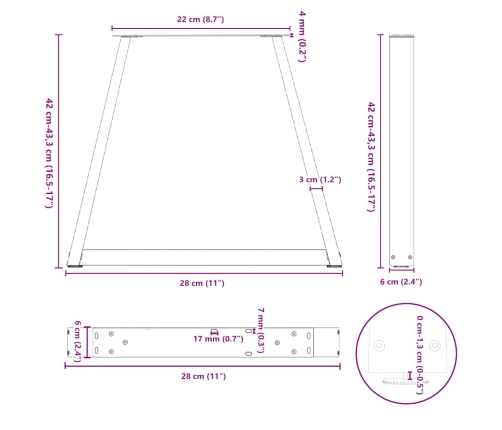 Patas para mesa de comedor en forma de V 2 uds acero negro