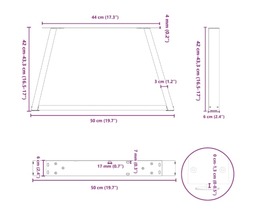 Patas para mesa de comedor forma V 2 uds negro 50x(42-43,3) cm